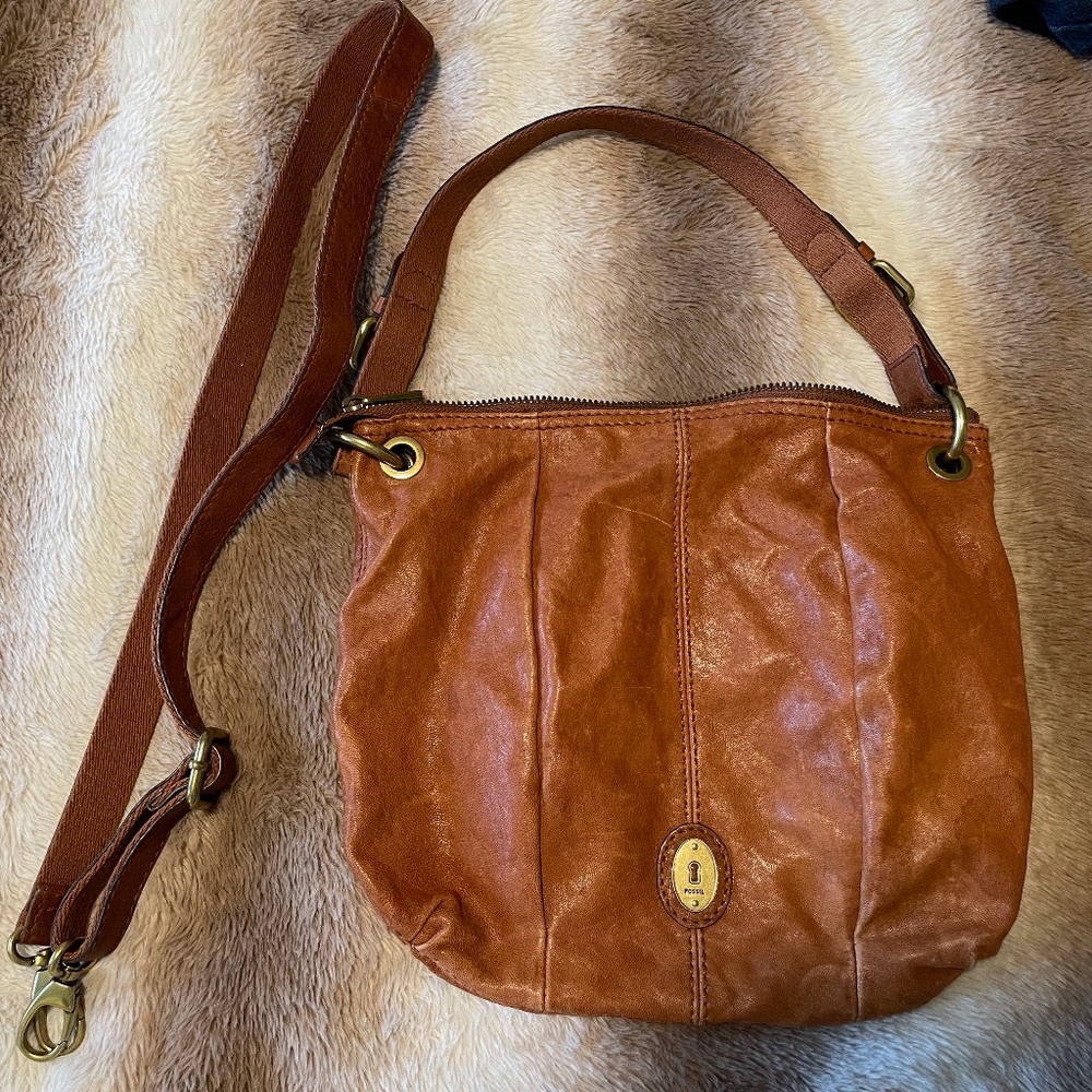 Leather Fossil Camel Hobo Crossbody